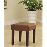 Chocolate Microfiber and Wood Square Vanity Stool