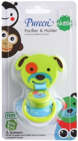 New Pureen Skittle Soother Baby Pacifier and Holder BPA Free for 6 Months+ (Dog) by Pureen