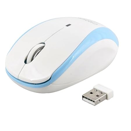 AONI Mini Nano Receptor 2.4G Optical Wireless 3 Button 3D Mouse,White-Blue