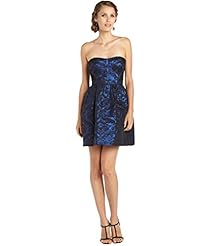 Strapless Brocade/Metallic Pleated Mesh Banding Natural   Waistline Party Dress 