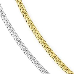 14k Two Tone White and Yellow Gold 2mm Reversible Textured Omega Chain Necklace - 16"