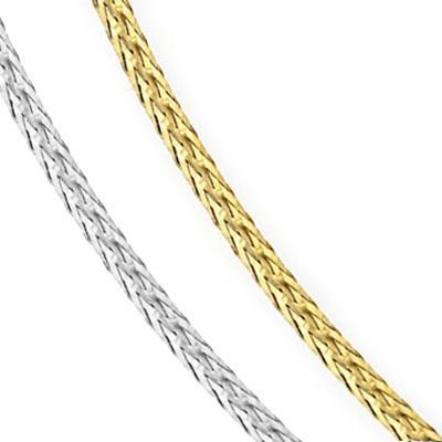 14k Two Tone White and Yellow Gold 2mm Reversible Textured Omega Chain Necklace - 16