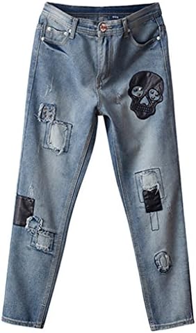 VOGLLY Women's Distressed Mid Waist Patchwork Style Baggy Jeans Size 6 US Blue