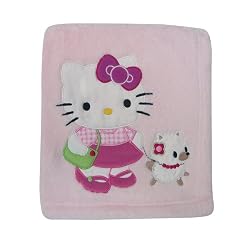 Bedtime Originals Hello Kitty and Puppy Fleece Blanket with Applique - Pink