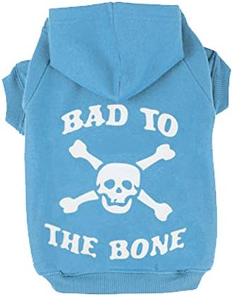 Blue XS BAD TO THE BONE Printed Skull Cat Fleece Sweatershirt Dog Hoodies