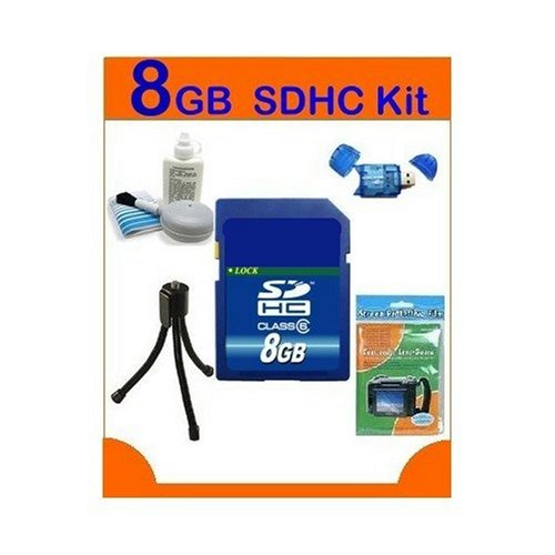 High-Speed 8GB SDHC Class 6 Memory Card and FREE Kit. FREE Digital Camera Kit includes: SD/SDHC USB 2.0 card reader, 5-piece cleaning kit, LCD screen protectors and a mini tripod.