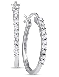 14K White Gold Round Brilliant Cut Diamond - Channel Set Round Circle Hoop Earrings - (.23 cttw.)