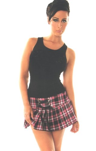 Pink Plaid Pleated Mini School Girl Skirt