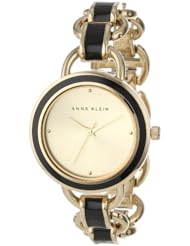 Anne Klein Womens AK/1246BKGB Black and Gold-Tone Black Enamel Open Link Bracelet Watch