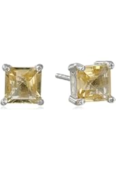 Sterling Silver Princess-Cut Gemstone Stud Earrings