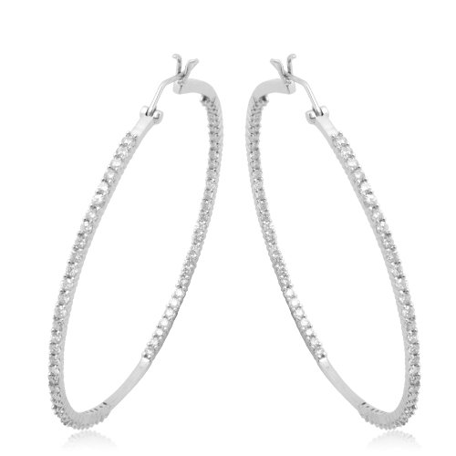 Diamond Hoop Earrings:10k White Gold Diamond Inside-Out Hoop Earrings (2.00 cttw, I-J Color, I3 Clarity) Images