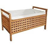 Banc banquette coffre de rangement en bois de noyer, avec coussin