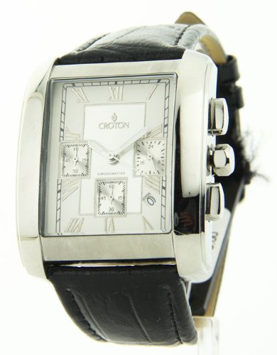 Best Price Mens Croton Black Leather ChronoGraph 3 Eye Date Watch SP399074BSSL