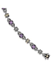 Genuine Sterling Silver & 14K Yellow Gold 4.0 0 Amethyst 7.5In Bracelet 30 .6 Grams Of Gold