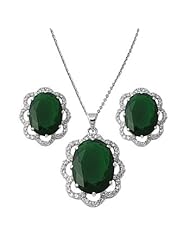 925 Sterling Silver Sets With Cubic Zirconia - Stone: Emerald ,  Clear CZ