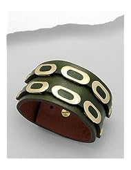 Olive Drab Leather Bracelet In White Base