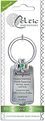 Unknown Metal Keychain with Coloured Birthstone & Month Information August, Silver, One Size