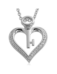Sterling Silver Key My Heart Diamond Pendant Necklace (HI, I, 0.10 carat)