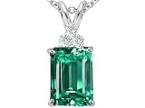 1.26 cts Lab Created Emerald and Genuine diamonds pendant - 14kt White or Yellow Gold