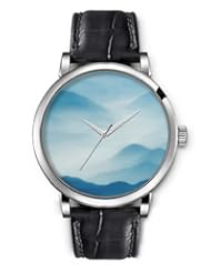 SPRAWL Aanalog Fashion Series Silver Ladies Watches of Genuine Black Leather Strap,Unique Wrist Watch for Women Girls Designed with Mountaintops