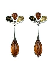 Sterling Silver Multi-Color Amber Floral Earrings