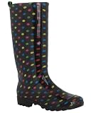 Capelli New York Multi Polka Dots Printed Ladies Basic Body Jelly Rain Boot Black Combo 10