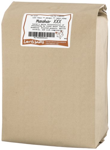 Larry's Beans Fair Trade Organic Coffee, Malabar XXX, Whole Bean, 5-Pound Bag