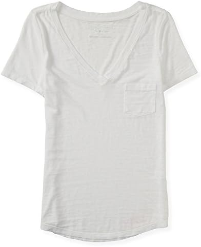 Aeropostale Women's V-Neck Pocket Tee Shirt M Bleach