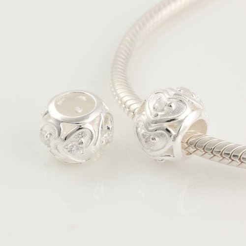 DUMAN 1pc 925 Sterling Silver Beads Charms Heart Beads Compatible with Pandora Chamilia Kay Troll European Bracelets