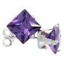 Sterling Silver Amethyst Purple 1 1/4 Carat Size (each) Princess Cut CZ Stud Earrings