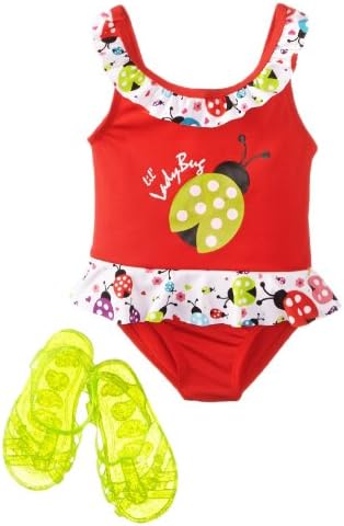 Wippette Little Girls Ladybug 1Pc One Piece Swimsuit with Jellys