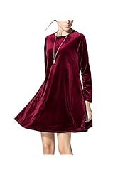 Plus Size A-line Flared-Skirt Long Sleeves Cocktail Velvet Round Neck Evening Dress/Prom Dress/Party Dress/Wedding Dress 