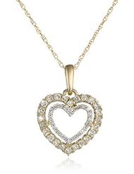 10k Yellow Gold Double Heart Diamond 1/4 cttw Pendant Necklace, 18"