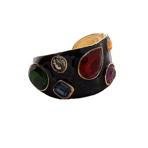 Click here to buy Kenneth Jay Lane black enamel cuff bracelet with multiple dark gemstones.