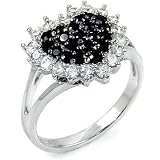 Sterling Silver Cubic Zirconia Black CZ Heart Design Pave Setting Ring - size 5