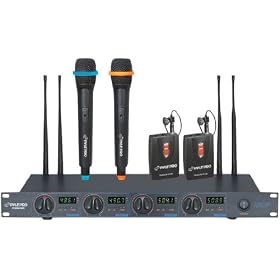 Pyle-Pro PDWM7300 Rack Mount Professional 4 Mic Wireless UHF Microphone System With 2 Lavalier and 2 Handheld Microphone: Musical Instruments