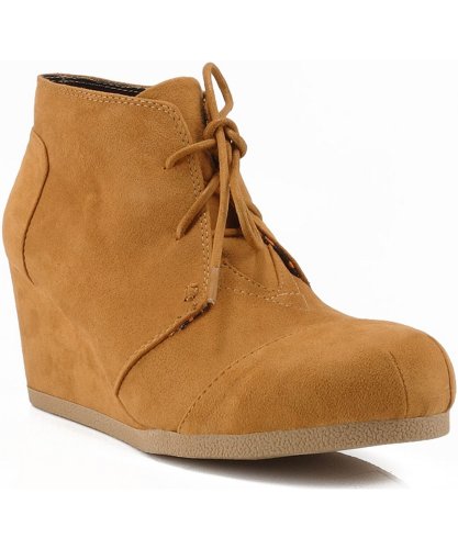 Women's Fashion Lace Up Round Toe Wedge Bootie