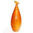 Handmade Ceramic Spun-Bamboo-Style Flower Vase / Table Art In High-Glaze Orange