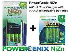Powergenix 5-Hour Fast Charger with 8 AA 1.6v Rechargeable NiZn Batteries