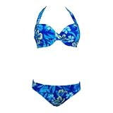 Bikini Set Blue Flower Top  Scoop Bottom