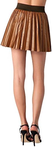 Leatherfads Womens Knife Pleated Leather Skirt with Ribbed Waist Extra Large Camel