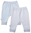 Kushies Packaged Layette 2 Pack Cuffed Pant, 12 Months, Blue Solid / Stripe