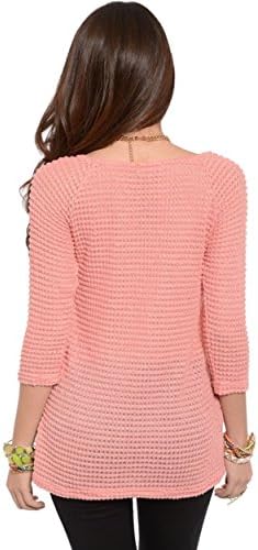 2LUV Women's Waffle Knit Quarter Sleeve Top Peach S(T9406AB)