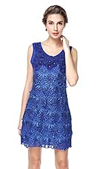 Floral Print Lace  Acrylic/Cotton  Dress With Rhinestones