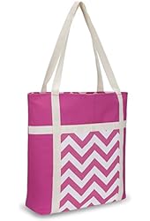 Kuzy - Pink Chevron Zig-Zag Beach Bag Handmade from Heavy Canvas Cotton (Size 17x15-inch) for MacBook and Laptop, Book Travel Bags - Pink