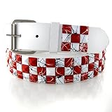 WHITE RED STUDDED LEATHER SNAP BELT XLARGE (41 - 45)