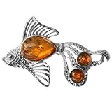 Baltic Honey Amber Sterling Silver Museum Collection Classic Fish Pin 19th Century