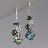 Amethyst, Abalone & Pearl Cluster Earrings