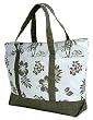 Hibiscus & Palm Tree Canvas Tote Bag / Green /Large