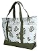 Hibiscus & Palm Tree Canvas Tote Bag / Green /Large